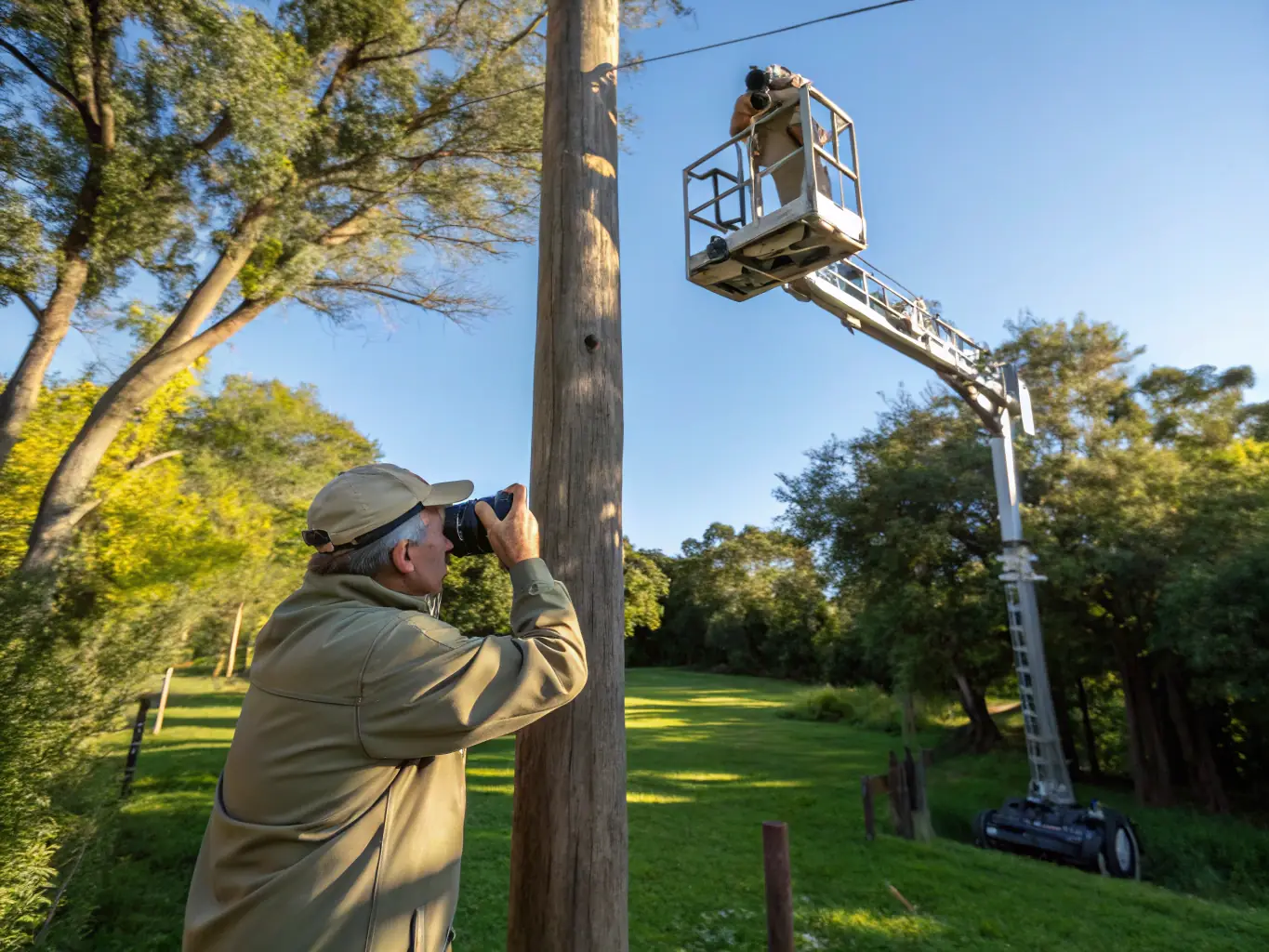 A researcher in the field using equipment to monitor local wildlife populations, with a backdrop of natural habitat.